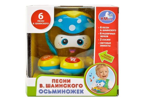 МУЗЫКАЛЬНАЯ ИГРУШКА УМКА ОСЬМИНОЖИК НА БАТ. СВЕТ+ЗВУК В РУСС. КОР. 14*14СМ