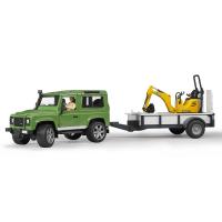 Внедорожник Land Rover Defender c прицепом-платформой гусеничным мини экскаватором 8010 CTS и рабоч