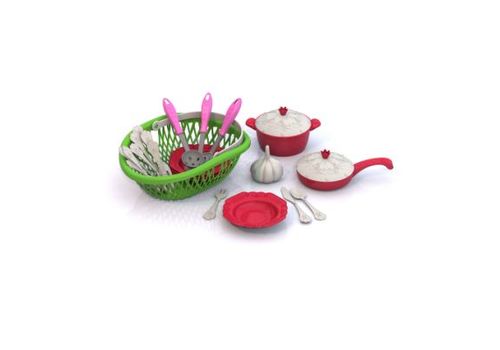 Набор детской посудки 'Волшебная хозяюшка' (24 предмета в лукошке,чеснок в подарок)