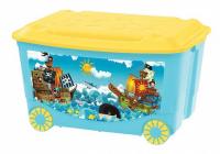 Ящик для игрушек на колесах с аппликацией 580*390*335мм (голубой)