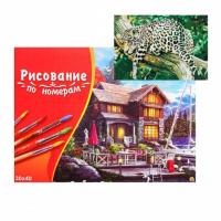 Палитра. Холст с краск. 30х40 см по номер. в кор. ЛЕОПАРД НА ДЕРЕВЕ