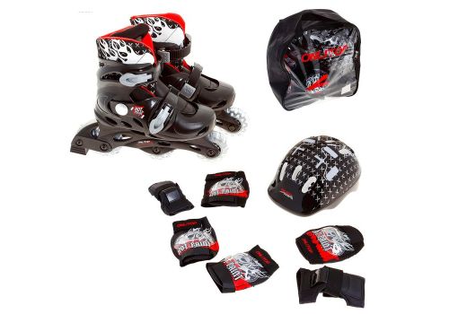 Набор Ролики раздвижные + Защита, колеса PVC 64 мм, пластиковая рама, black/red р.31-34