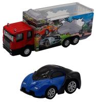 Набор грузовик + машинка die-cast синяя, спусковой механизм, 1:60 Funky toys FT61051