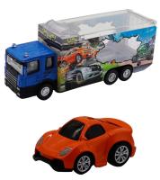 Набор грузовик + машинка die-cast оранжевая, спусковой механизм 1:60 Funky toys FT61052