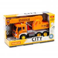 Автомобиль-кран инерционный 'Сити' (со светом и звуком) (оранжевый) (в коробке)