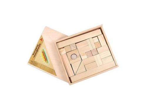 Конструктор геометрический Построй свой город 51 деталь неокрашенный в деревянном ящике