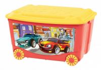 Ящик для игрушек на колесах с аппликацией 580*390*335мм (красный)