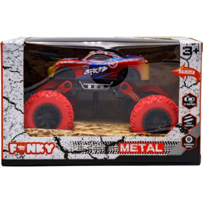 Инерционная красная die-cast машинка с рессорами и большими красными колесами, 18 см Funky Toys FT84