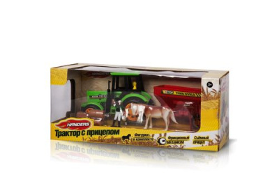 Трактор с прицепом Handers Дорожные работы 25см фрикц. животные аксесс.