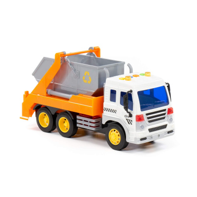 Автомобиль-контейнеровоз инерционный 'Сити'(со светом и звуком) (оранжевый) (в коробке)