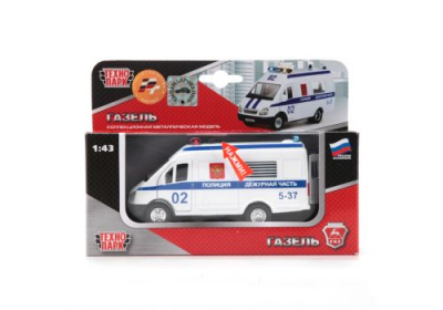 МАШИНА ТЕХНОПАРК МЕТАЛЛ. ИНЕРЦ. ГАЗЕЛЬ МИЛИЦИЯ 1:43 СВЕТ+ЗВУК В КОР.