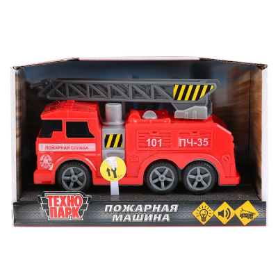 Машина ПОЖАРНАЯ МАШИНА 17см пластик свет+звук подв элем в кор Технопарк