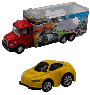 Набор грузовик + машинка die-cast  желтая,  спусковой механизм 1:60 Funky toys FT61053