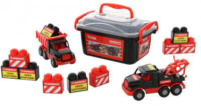 Автомобиль-самосвал + автомобиль-эвакуатор + конструктор (10 элементов) (в контейнере) MAMMOET