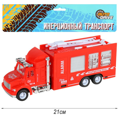 AUTODRIVE Машина Пожарная 21см инерционная, в/п 28,4*7,5*22,5см, ,